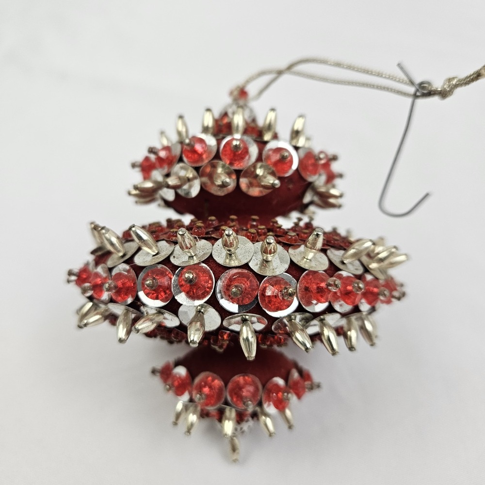 Pushpin Christmas Tree Ornament Starburst Mid-Century Modern Red UFO Vintage